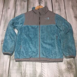 The North Face Denali Fleece Jacket Girls Med 10/12 Turquoise Blue Gray Full Zip